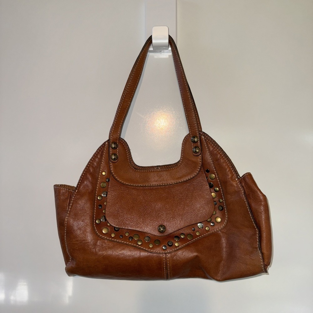 Patricia Nash Ergo Studded Bag Boho Western Coastal Cowgirl  Brown Leather/studs